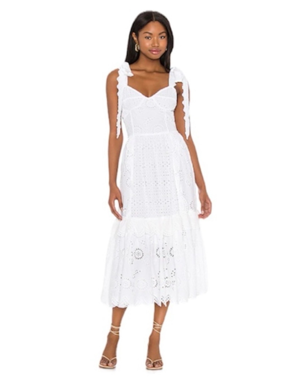 LoveShackFancy Antonella White Eyelet Midi Dress